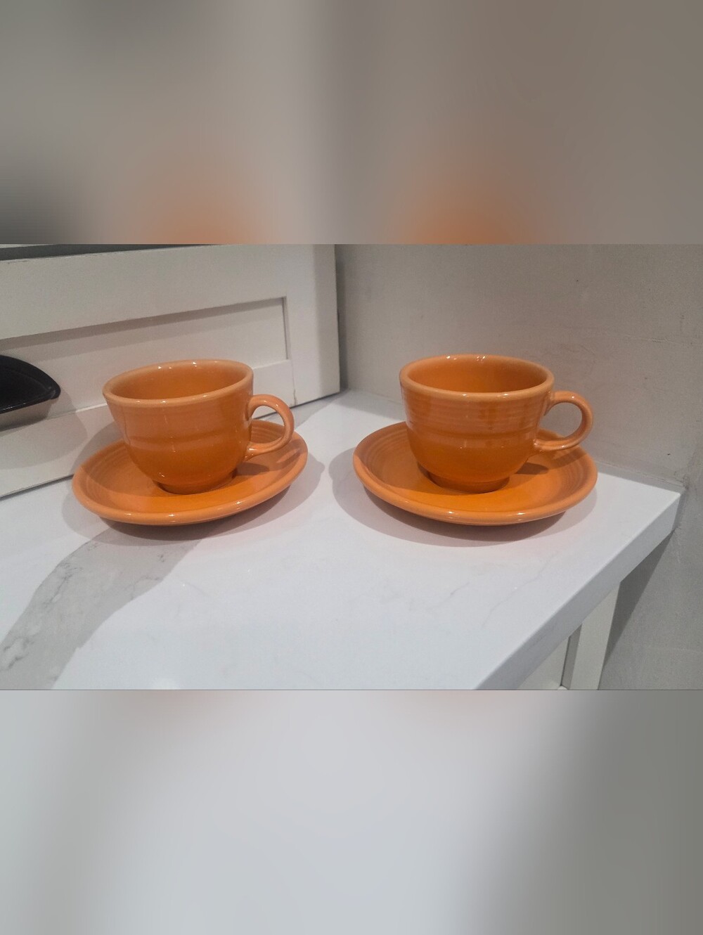 Fiesta Orange Ceramic Cup and Saucer Set - Pair